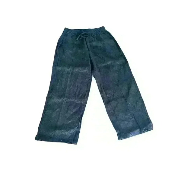 Women's Black‎ 100% Linen Pants Pockets Drawstring Size L Large Gauzy Coastal - Picture 2 of 12